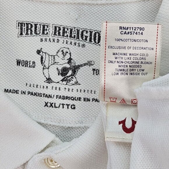 True Religion Polo Shirt Double Sided White Short Sleeve Buddha Men's Sz XXL 2XL - Picture 9 of 10
